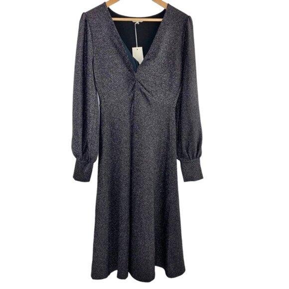 NWT Boden Black Silver Metallic Midi Dress - Picture 2 of 8